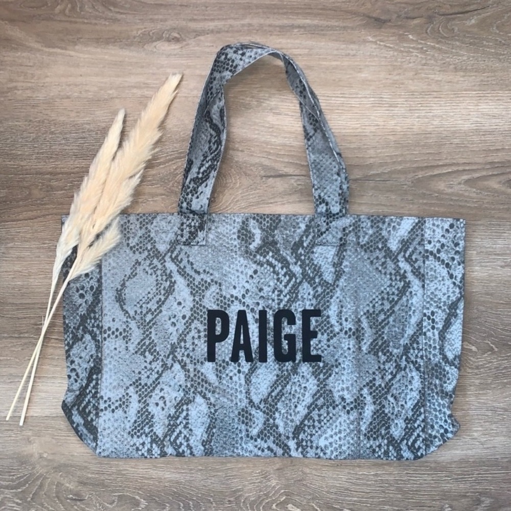 Paige Snake Print Logo Front Zipper Pocket Large Tote Bag NWT